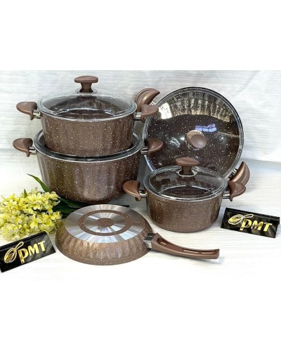 Qazan və tava dəsti PMT PP-MM-014, qranit, qəhvəyi, 9 parça