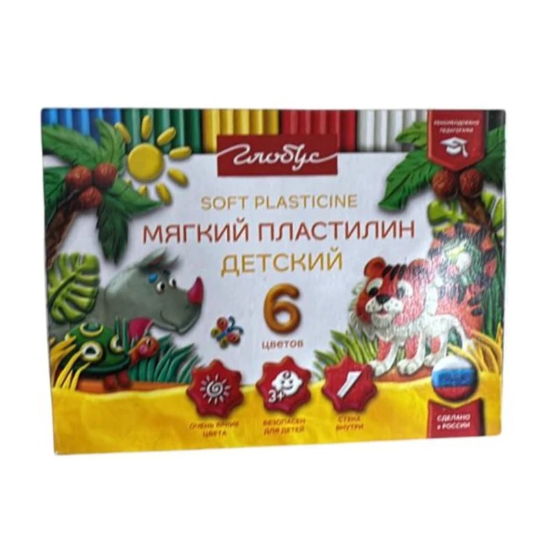Пластилин Глобус, 6 цветов, 90 г