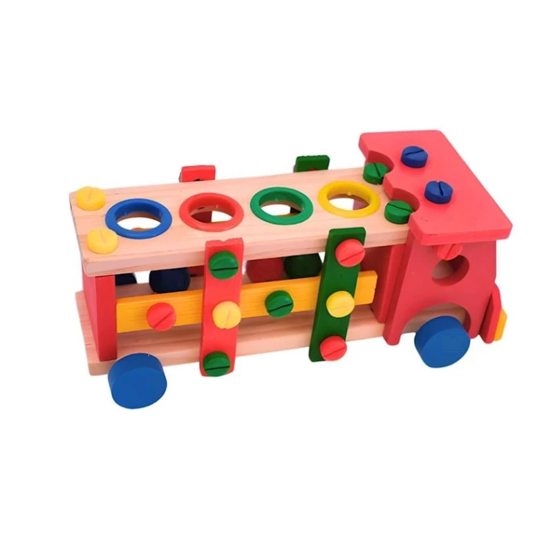 Блочный конструктор 2 в 1, сборная красная машина c молоточком, 3+ лет