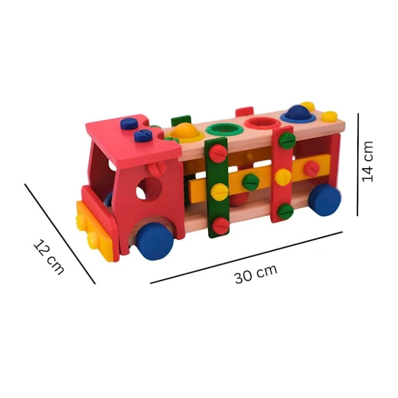 Блочный конструктор 2 в 1, сборная красная машина c молоточком, 3+ лет