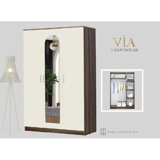 Шкаф Via, кремовый, ламинат, 120x180x47 см, местного производства Шкаф Via, кремовый, ламинат, 120x180x47 см, местного производства