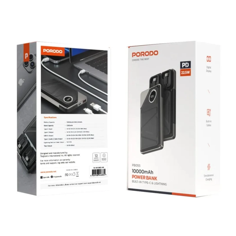 Xarici akkumulyator Porodo 10000 mAh Black/Silver Xarici akkumulyator Porodo 10000 mAh Black/Silver