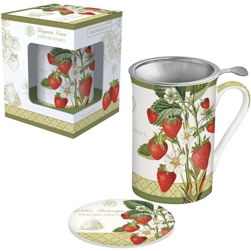 Кружка Easy Life Jardin Botanique Клубника фарфор, белый/красный, 300 мл
