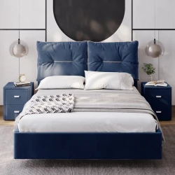 Полутороспальная кровать Art_ikili_yataq 40, ламинат, синяя, 200x160x120 см