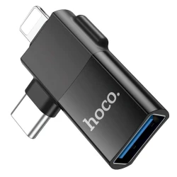 Переходник Hoco UA17 Lightning/Type-C to USB Black