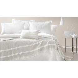 Комплект постельного белья Yataş Nola, пододеяльник 200x220 см, простыня 240x260 см, покрывало 240х250 см, пике 200х220 см, наволочка 50х70 см (4 шт), двуспальный, хлопок/полиэстер, белый