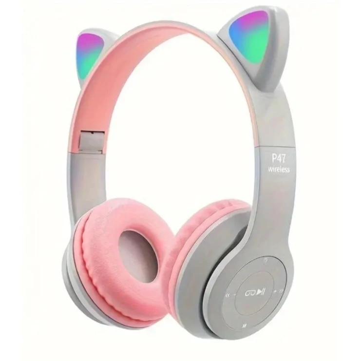 Simsiz qulaqlıq P47M Led işıqlı pişik qulaqları,çəhrayı rəng