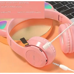 Simsiz qulaqlıq P47M Led işıqlı pişik qulaqları,çəhrayı rəng