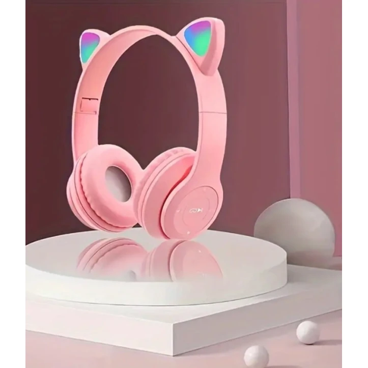 Simsiz qulaqlıq P47M Led işıqlı pişik qulaqları,çəhrayı rəng