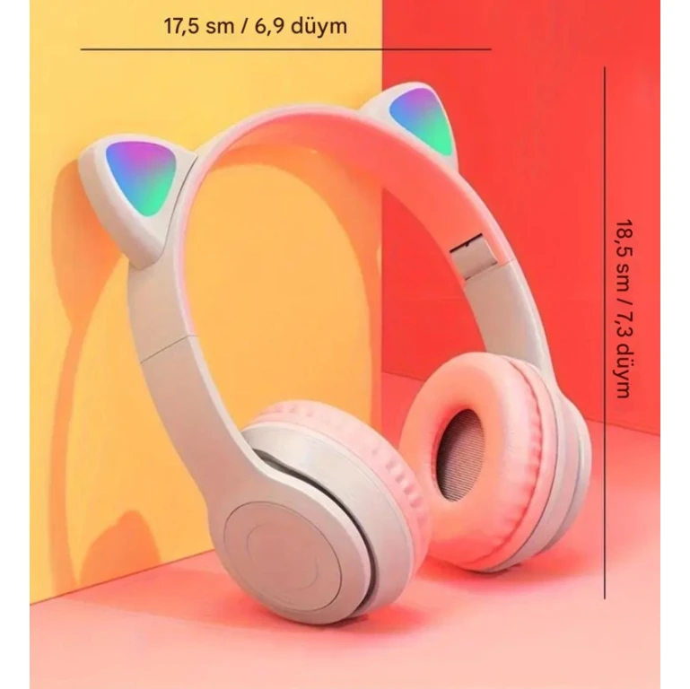 Simsiz qulaqlıq P47M Led işıqlı pişik qulaqları,çəhrayı rəng