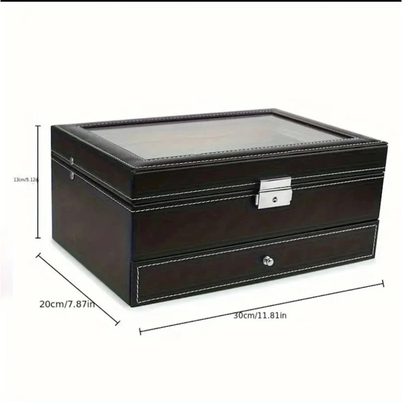 Органайзер с выдвижными ящиками для украшений 5946_0003, кожа, черный, 20x30x13 см