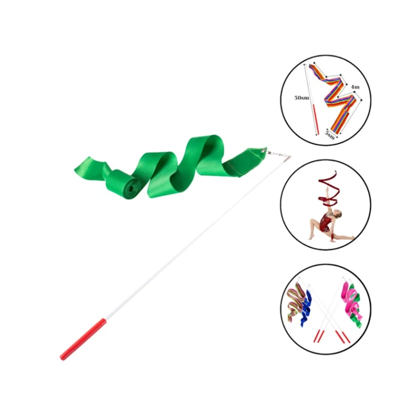 Палочка с лентой для художественной гимнастики FİG Sport 02125074, 400x5 см, зеленая Палочка с лентой для художественной гимнастики FİG Sport 02125074, 400x5 см, зеленая