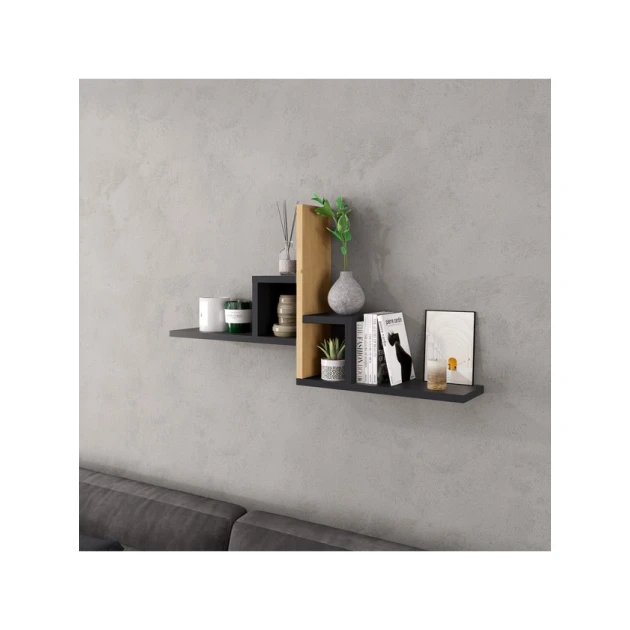 Настенная полка Art Mebel 91, ламинат, 46х90х20 см, коричневая/серая Настенная полка Art Mebel 91, ламинат, 46х90х20 см, коричневая/серая