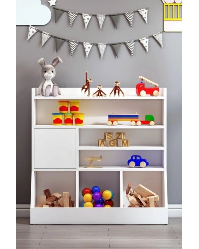 Uşaq şkafı oyuncaqlar üçün Ev Plus Memory, LDSP, ağ, 100x100x37 sm