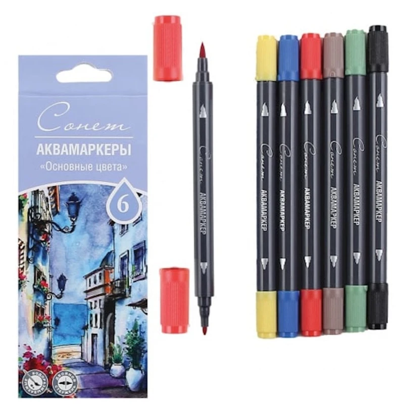 Markerlər dəsti Сонет Əsas rənglər, 6 rəng