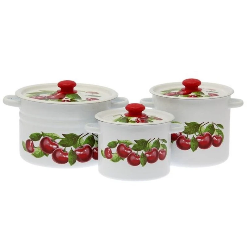 Набор кастрюль СтальЭмаль Вишневый сад N17B55, 3 шт, 3.5/5.5/8 л, эмалированная сталь, с крышкой, белый Набор кастрюль СтальЭмаль Вишневый сад N17B55, 3 шт, 3.5/5.5/8 л, эмалированная сталь, с крышкой, белый