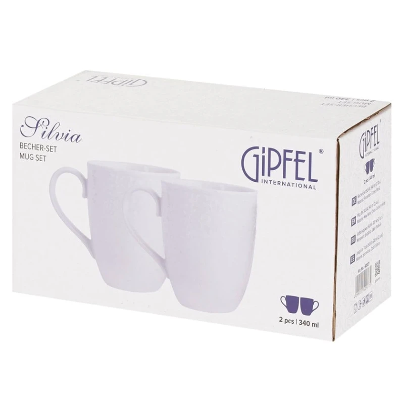 Набор кружек Gipfel Silvia 42927, 340 мл, 2 шт, фарфор, белый Набор кружек Gipfel Silvia 42927, 340 мл, 2 шт, фарфор, белый