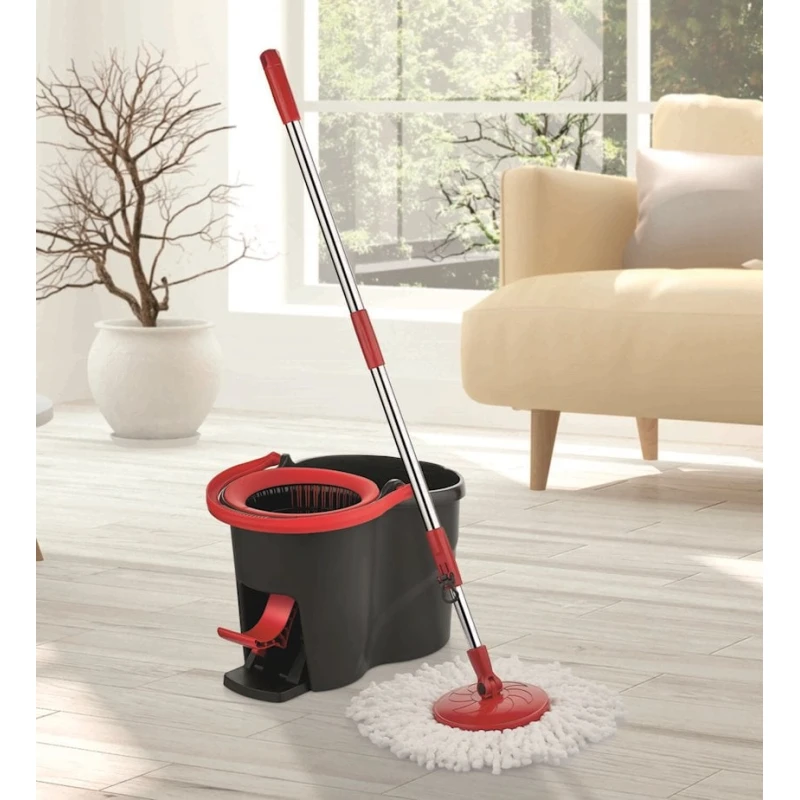 Набор для мытья полов Elefan с педалью, швабра и ведро, черный Набор для мытья полов Elefan с педалью, швабра и ведро, черный