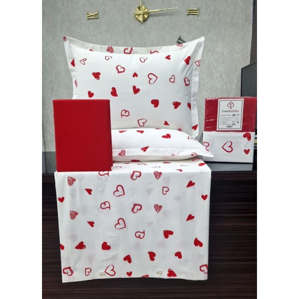 Комплект постельного белья Trend Cotton 00004498, пододеяльник 200x220 см, простыня 240x260 см, 2 наволочки 50x70 см, двуспальный, хлопок, белый/красный