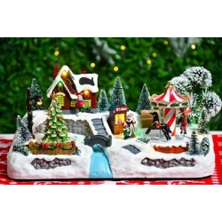 Fiqur Yeni il şəhərciyi karusel ilə, ağ/yaşıl, 33х19х20 sm