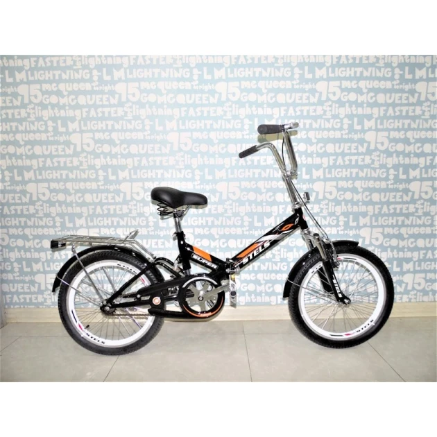 Велосипед Stels 20 FB AM, черный/оранжевый, складной, амортизатор передний/задний