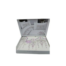 Yataq dəsti NV18 yorğan üzü 200x220 sm, mələfə 240x260 sm, 4 yastıq üzü 50x70 sm, pambıq, ağ/çəhrayı