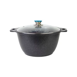 Кастрюля-жаровня Kukmara алюминий, со стеклянной крышкой, темный мрамор, 4 л