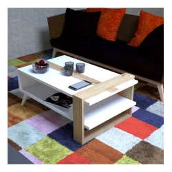 Журнальный стол Art_66, ламинат, белый/светло-коричневый, 50x90x60 см