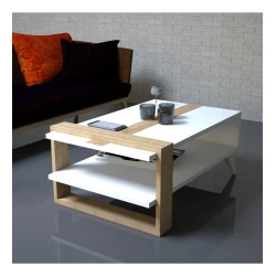 Журнальный стол Art_66, ламинат, белый/светло-коричневый, 50x90x60 см