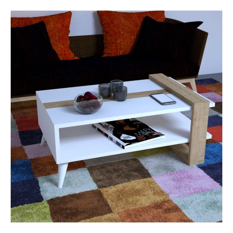 Журнальный стол Art_66, ламинат, белый/светло-коричневый, 50x90x60 см