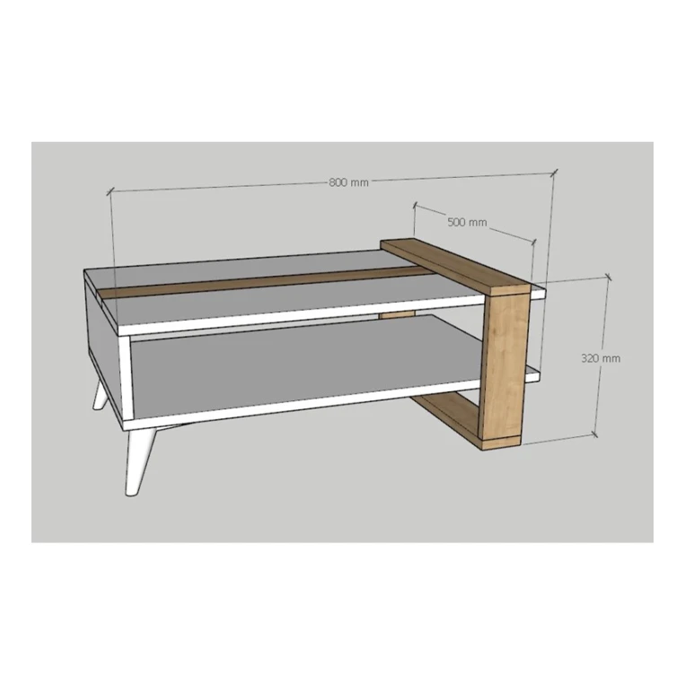 Журнальный стол Art_66, ламинат, белый/светло-коричневый, 50x90x60 см