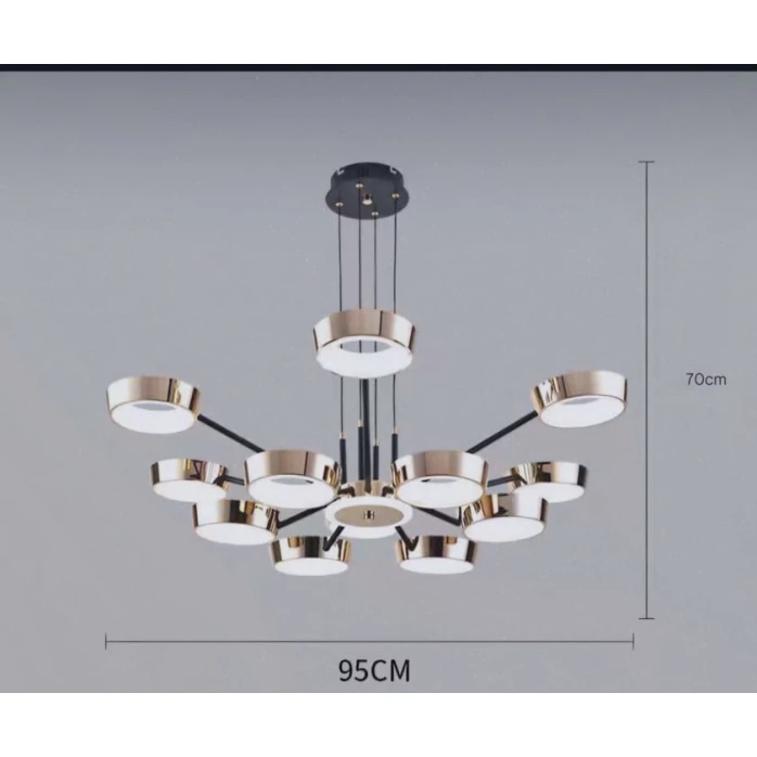 Подвесной светильник Şəms Aydınlatma 85029-12, LED, 12 светодиодов, золотистый/черный, диаметр 95 см, высота 70 см - 8933-12 LED
