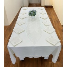 Süfrə FIRST HOME Lux Zambak, 160x260 sm, kətan, 8 nəfərlik, 12 salfetka 35x35 sm, 12 üzük, 1 orta runer 40x170 sm - TP-TK-005