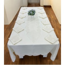 Süfrə FIRST HOME Lux Zambak, 160x260 sm, kətan, 8 nəfərlik, 12 salfetka 35x35 sm, 12 üzük, 1 orta runer 40x170 sm - TP-TK-005