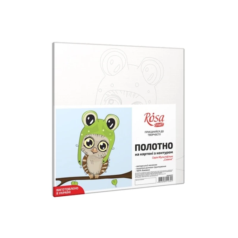 Холст на картоне с контуром Rosa Start Совенок, 20х20 см, хлопок, акрил Холст на картоне с контуром Rosa Start Совенок, 20х20 см, хлопок, акрил