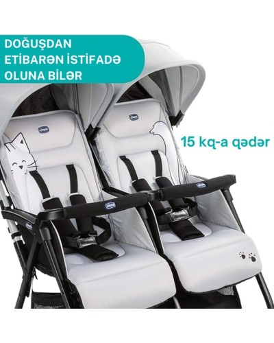 Uşaq arabası Chicco Ohlala Silver Cat, qara/boz, 78x88x101 sm, 0+ ay