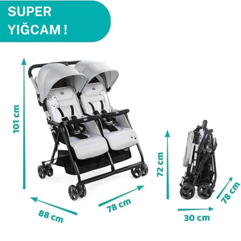 Детская коляска Chicco Ohlala Silver Cat, черная/серая, 78x88x101 см, 0+ месяцев