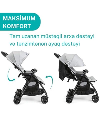 Uşaq arabası Chicco Ohlala Silver Cat, qara/boz, 78x88x101 sm, 0+ ay
