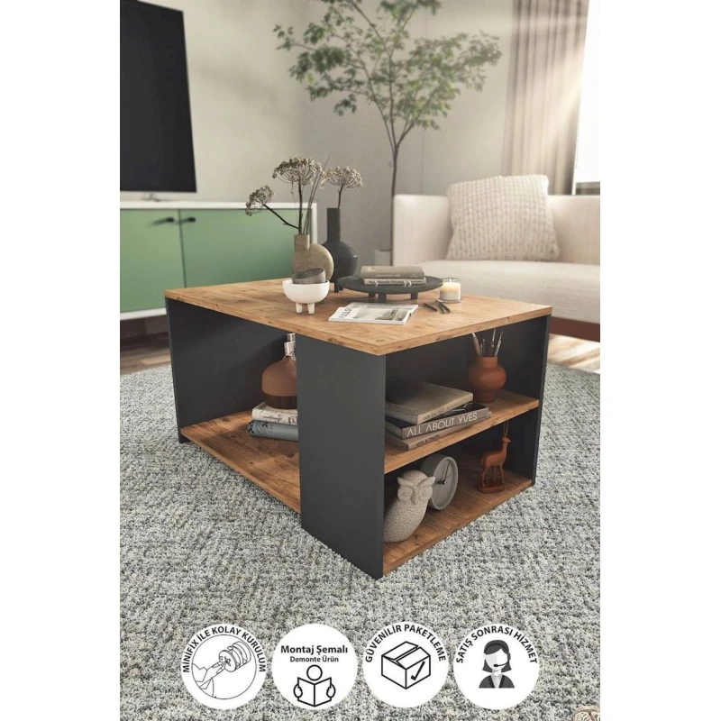 Журнальный стол Vision ev_12115510, ЛДСП, антрацит/коричневый, 90x60x48 см