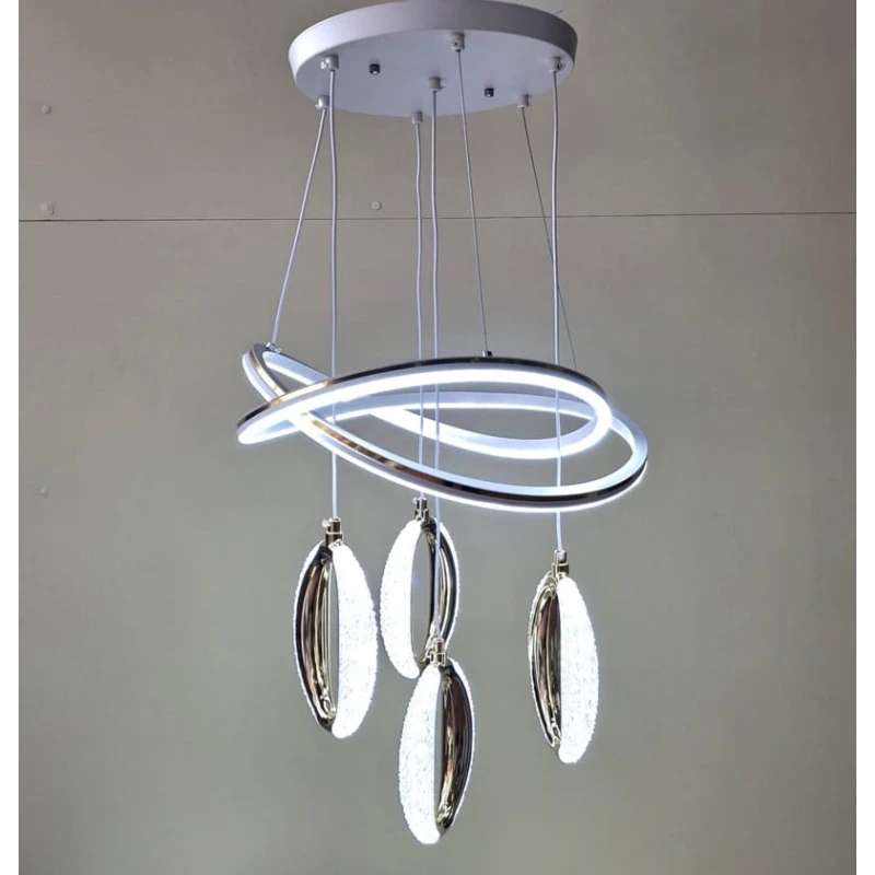 Люстра подвесная ZGH_00726, нержавеющий алюминий, серебристый/белый, 35х55 см