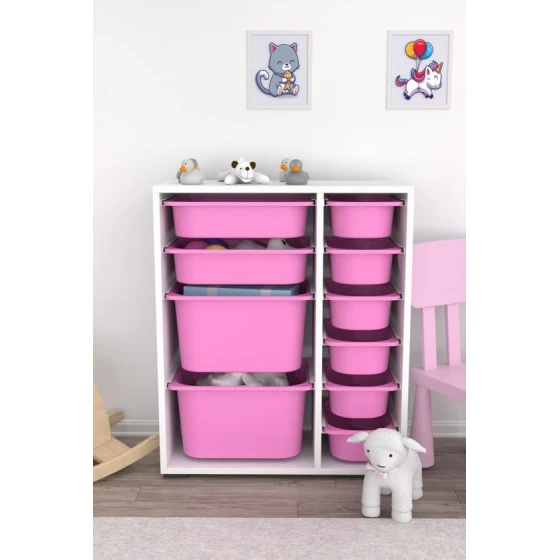 Dəst oyuncaqlar üçün şkaf + saxlama üçün səbətlər 10 əd Pratico I39016, ağ/çəhrayı, 83х69.5х30 sm Dəst oyuncaqlar üçün şkaf + saxlama üçün səbətlər 10 əd Pratico I39016, ağ/çəhrayı, 83х69.5х30 sm