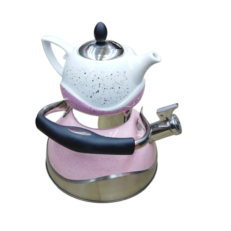 Двухэтажный чайник HomeStore_SK56, чайник для кипятка 3 л, розовый, чайник для заварки 800 мл, белый Двухэтажный чайник HomeStore_SK56, чайник для кипятка 3 л, розовый, чайник для заварки 800 мл, белый