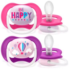Əmziklər dəsti Philips AVENT Ultra Air SCF080/16, ortodontik, 6-18 ay, silikon, 2 əd, futlyar ilə, çəhrayı