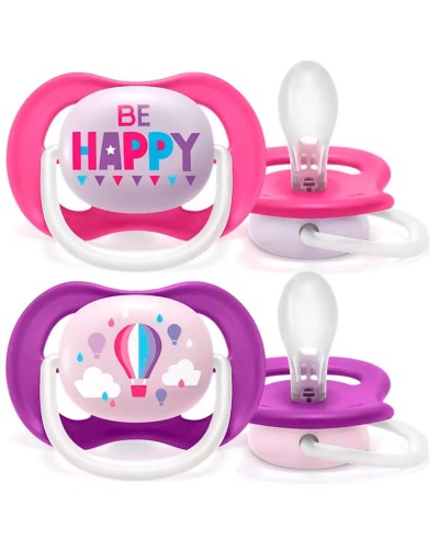 Əmziklər dəsti Philips AVENT Ultra Air SCF080/16, ortodontik, 6-18 ay, silikon, 2 əd, futlyar ilə, çəhrayı