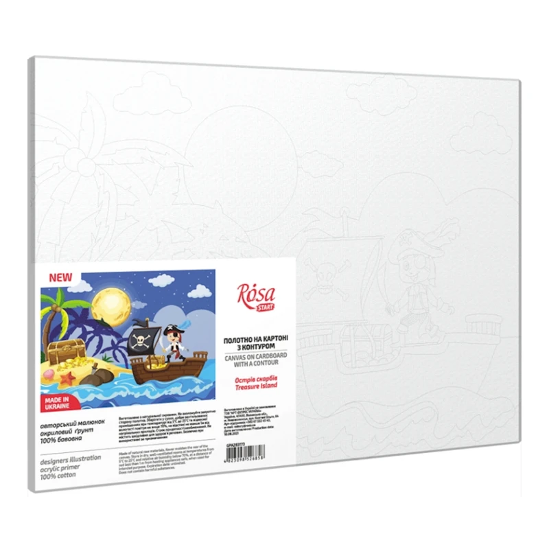 Холст на картоне с контуром Rosa Start Остров сокровищ, 20х30 см, хлопок, акрил Холст на картоне с контуром Rosa Start Остров сокровищ, 20х30 см, хлопок, акрил