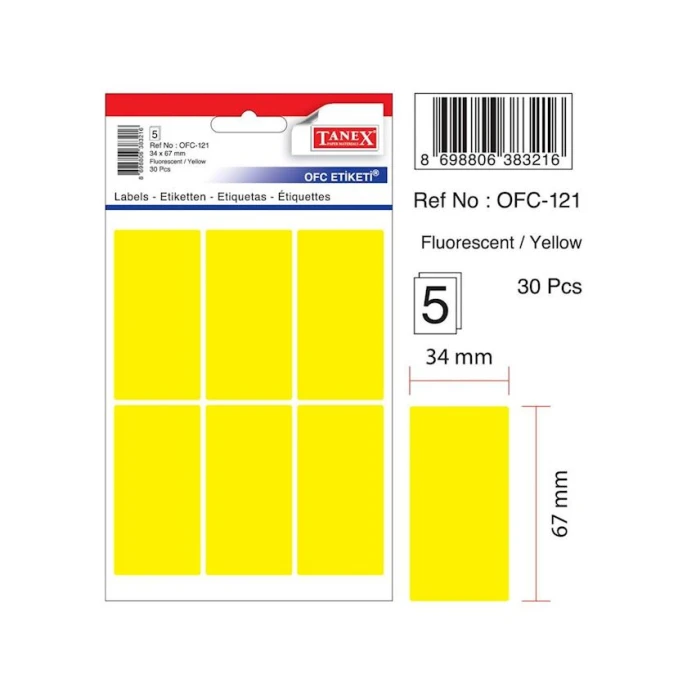 Набор наклеек Tanex OFC-121, 34x67 мм, желтый, 5 листов Набор наклеек Tanex OFC-121, 34x67 мм, желтый, 5 листов