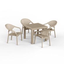 Bağ üçün mebel dəsti Florya Garden Cappuccino, masa ölçüsü 90x90 sm, stul ölçüsü 45x58x56x84 sm, plastik, dəmir karkas və ayaqlar - Florya Garden 044