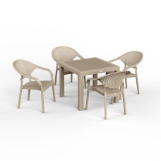 Bağ üçün mebel dəsti Florya Garden Cappuccino, masa ölçüsü 90x90 sm, stul ölçüsü 45x58x56x84 sm, plastik, dəmir karkas və ayaqlar - Florya Garden 044