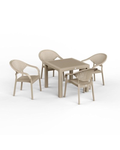Bağ üçün mebel dəsti Florya Garden Cappuccino, masa ölçüsü 90x90 sm, stul ölçüsü 45x58x56x84 sm, plastik, dəmir karkas və ayaqlar - Florya Garden 044