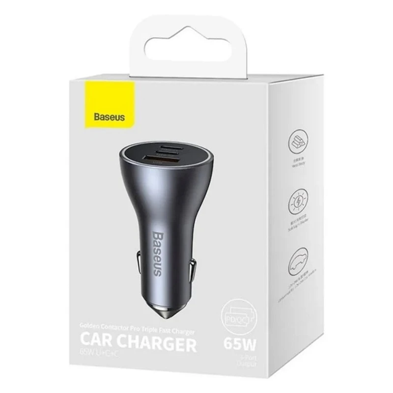 Автомобильное зарядное устройство Baseus Golden Contactor Pro Triple Fast Charger Car Charger Dark Gray Автомобильное зарядное устройство Baseus Golden Contactor Pro Triple Fast Charger Car Charger Dark Gray